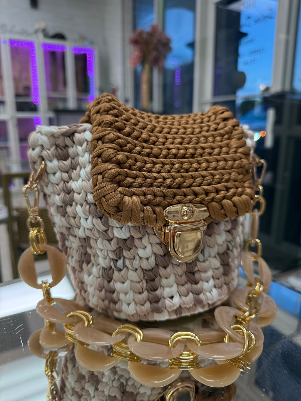 ✨ Mocha Dreams Two-Tone Crochet Bag - Luxury Chain Strap Handbag | Bolsa Bicolor Artesanal