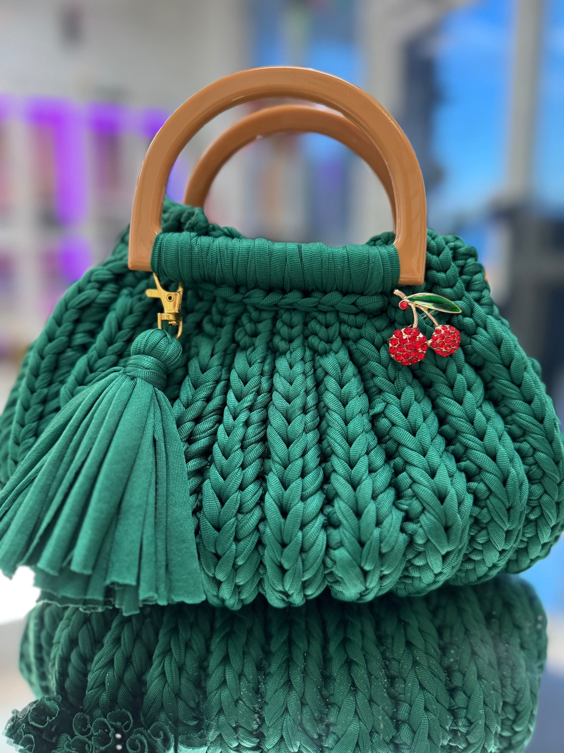 🍒 Emerald Cherry Crochet Bag - Viral TikTok Trending Handbag | That Girl Aesthetic Green Purse