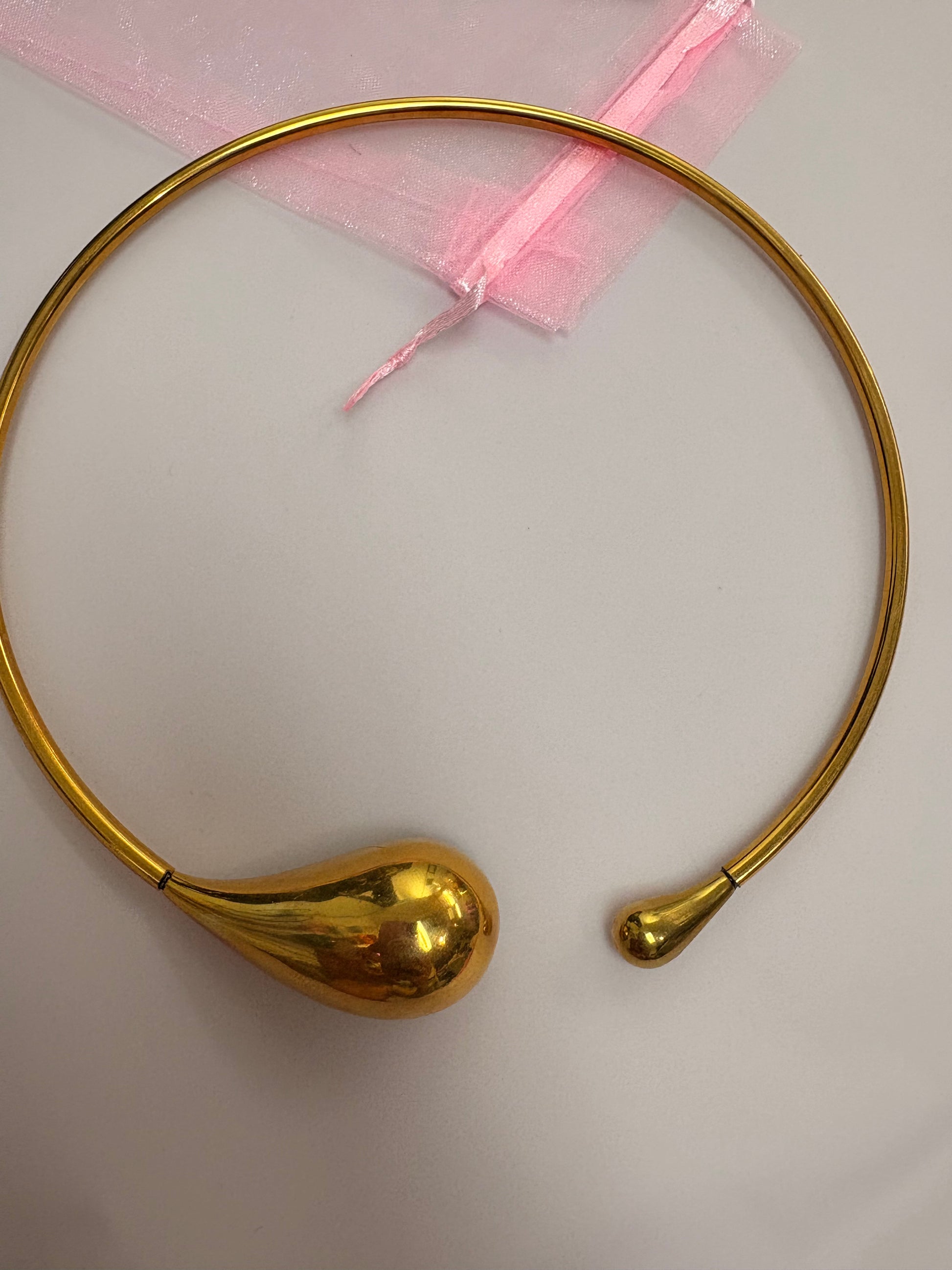 Gold Teardrop Choker Necklace - Stainless Steel Open Collar