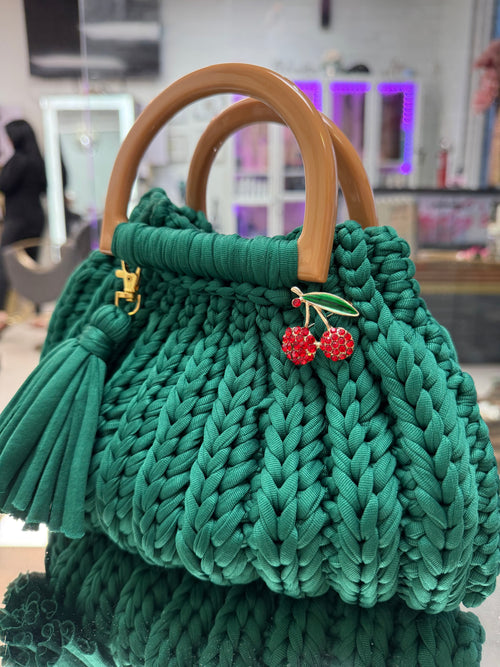 🍒 Emerald Cherry Crochet Bag - Viral TikTok Trending Handbag | That Girl Aesthetic Green Purse
