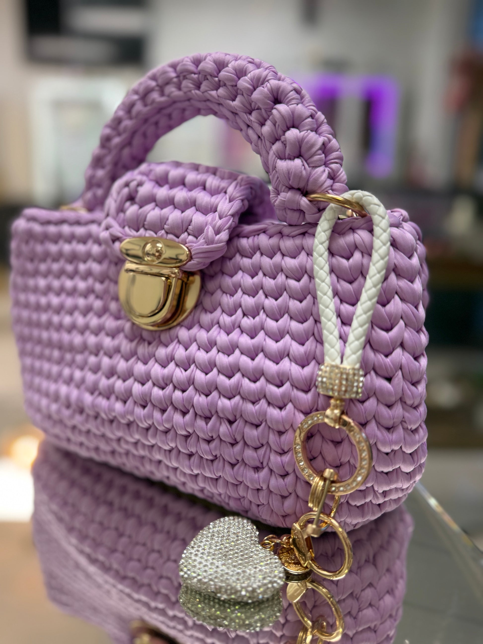 🌿 Lavender Dreams Crochet Handbag - Sustainable Luxury with Gold Accents | Bolsa Artesanal Lavanda