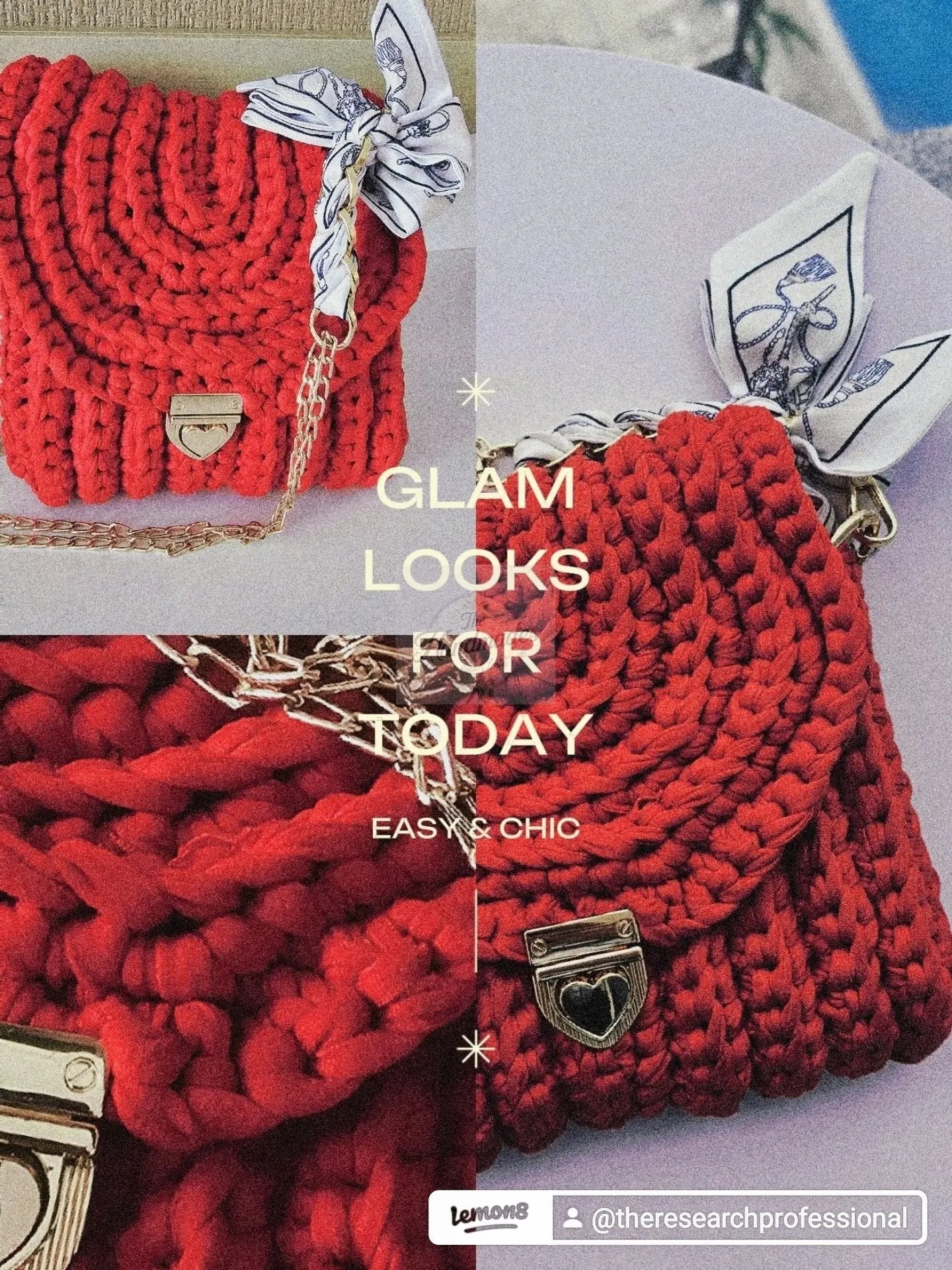 🌺 Coral Sunset Crochet Bag - Chunky Knit with Silk Scarf & Gold Chain | Bolsa Coral Elegante