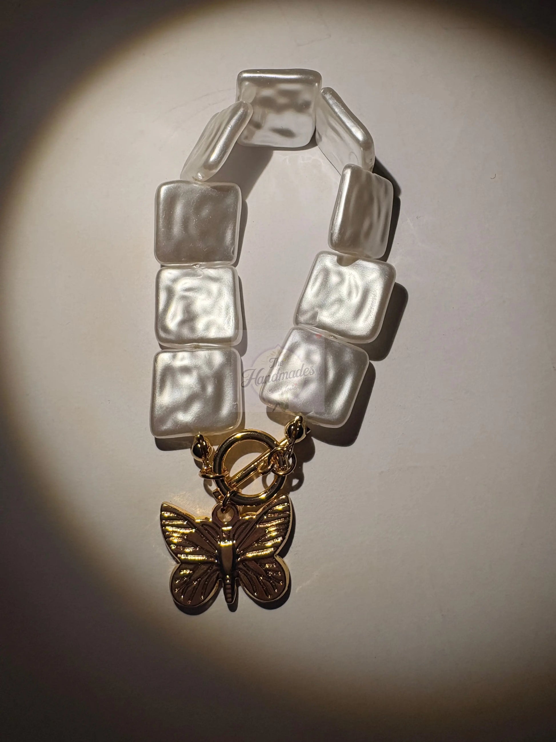 Handmade Butterfly Charm Bracelet - Translucent Square Bead Jewelry