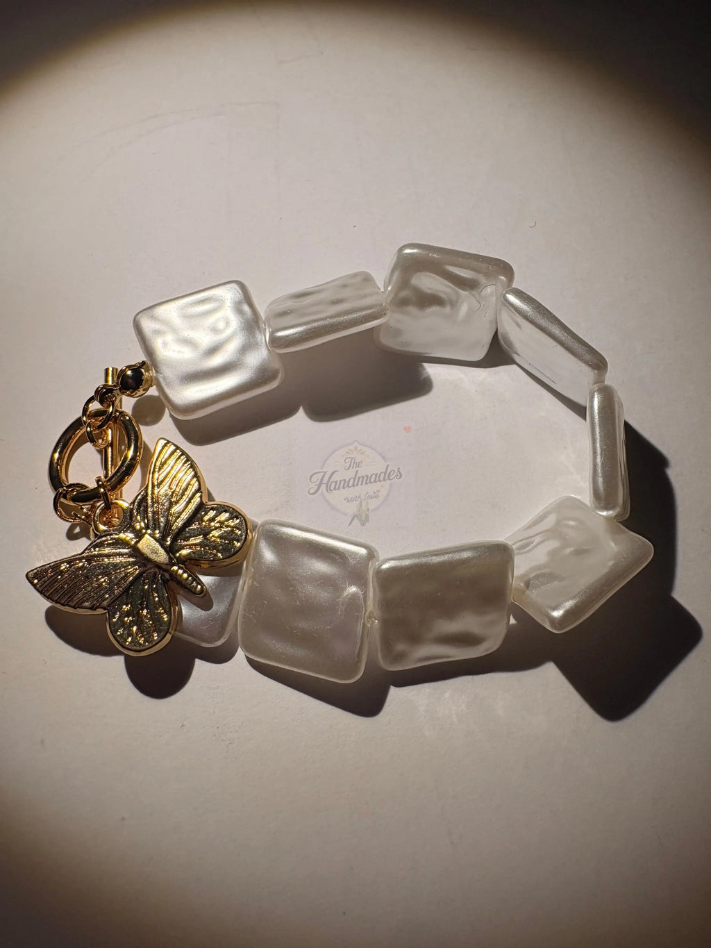 Handmade Butterfly Charm Bracelet - Translucent Square Bead Jewelry