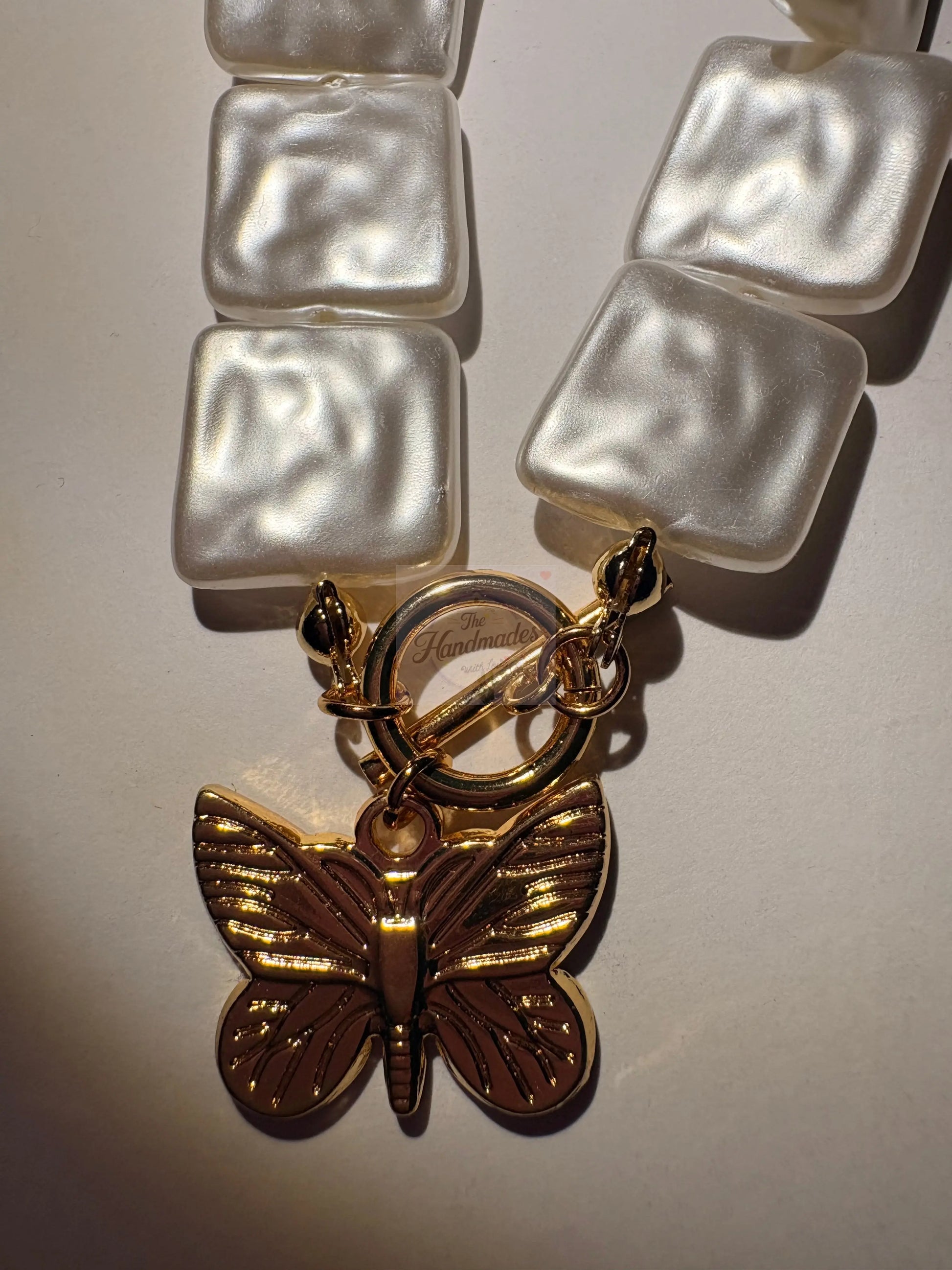 Handmade Butterfly Charm Bracelet - Translucent Square Bead Jewelry