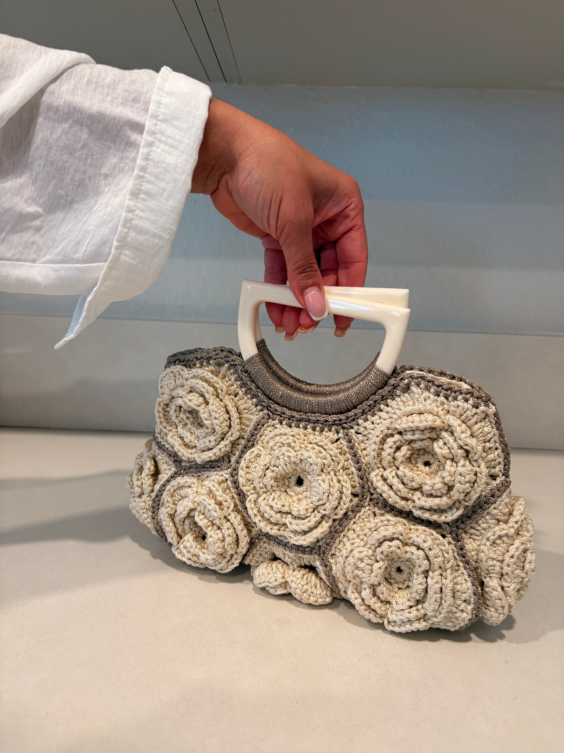 Ivory Rose Garden Crochet Bag