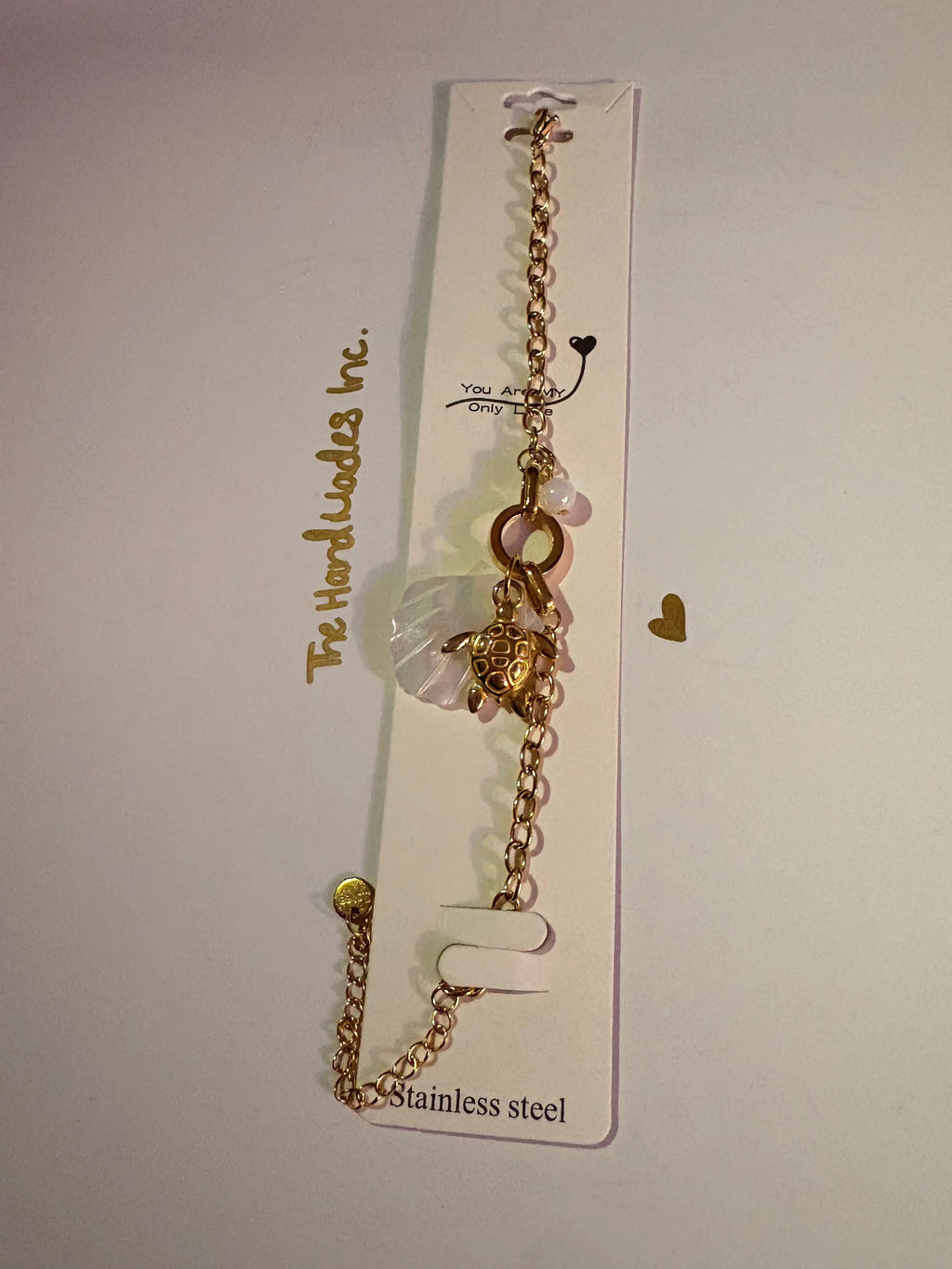 Seashell & Turtle Charm Bracelet - Gold Stainless Steel Beach Jewelry