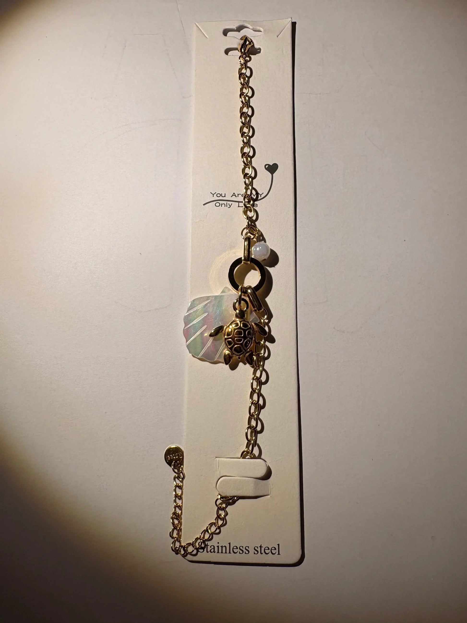 Seashell & Turtle Charm Bracelet - Gold Stainless Steel Beach Jewelry