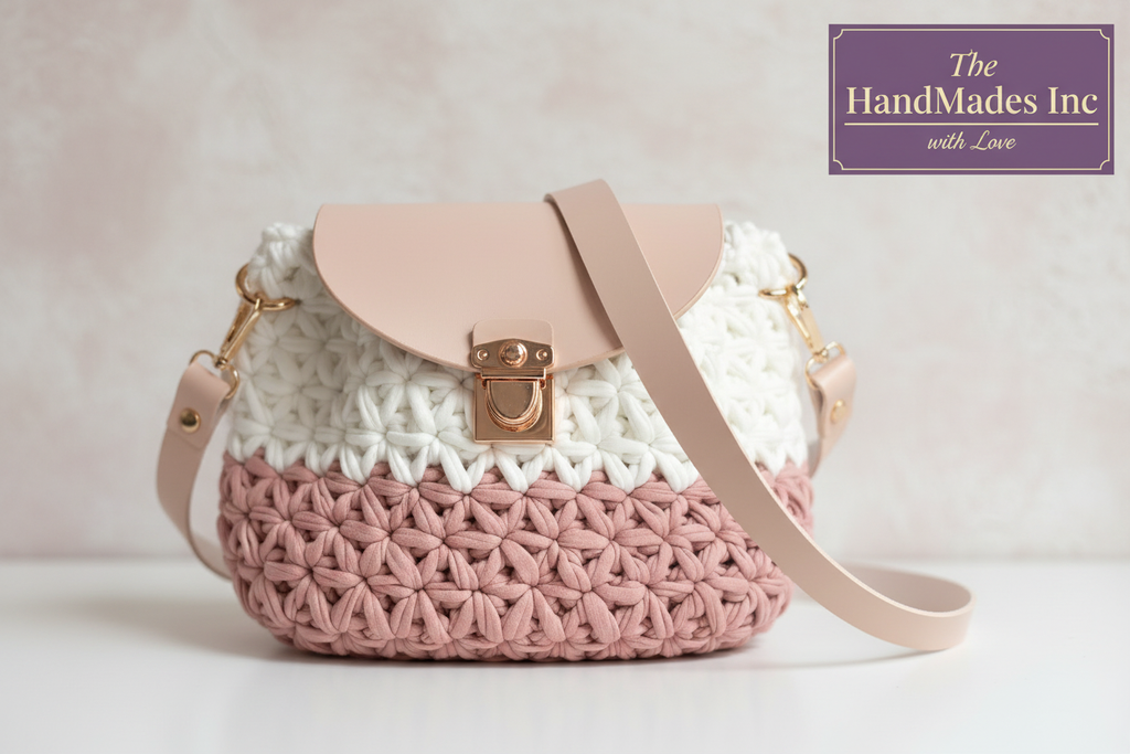 💗 Blush Romance Crochet Bag - Pink & White with Rose Gold Clasp | Bolsa Rosa Blanco