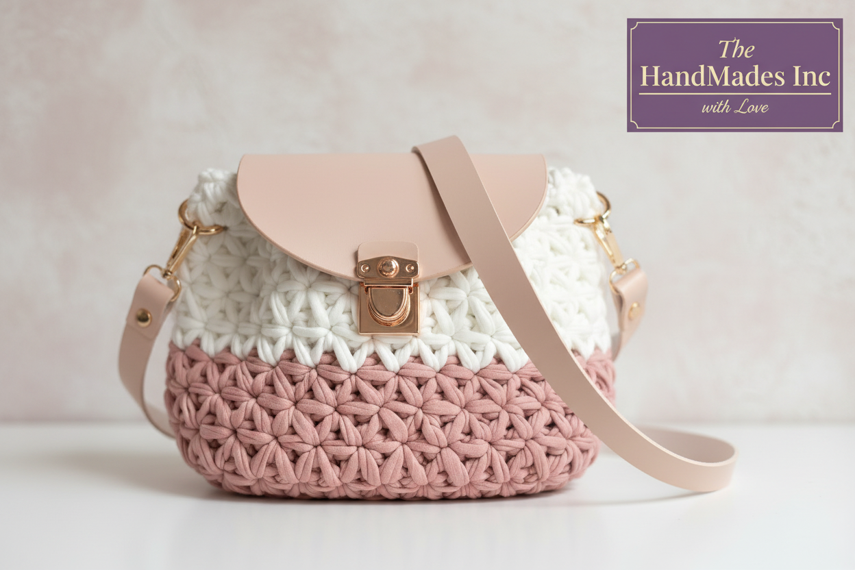 💗 Blush Romance Crochet Bag - Pink & White with Rose Gold Clasp | Bolsa Rosa Blanco