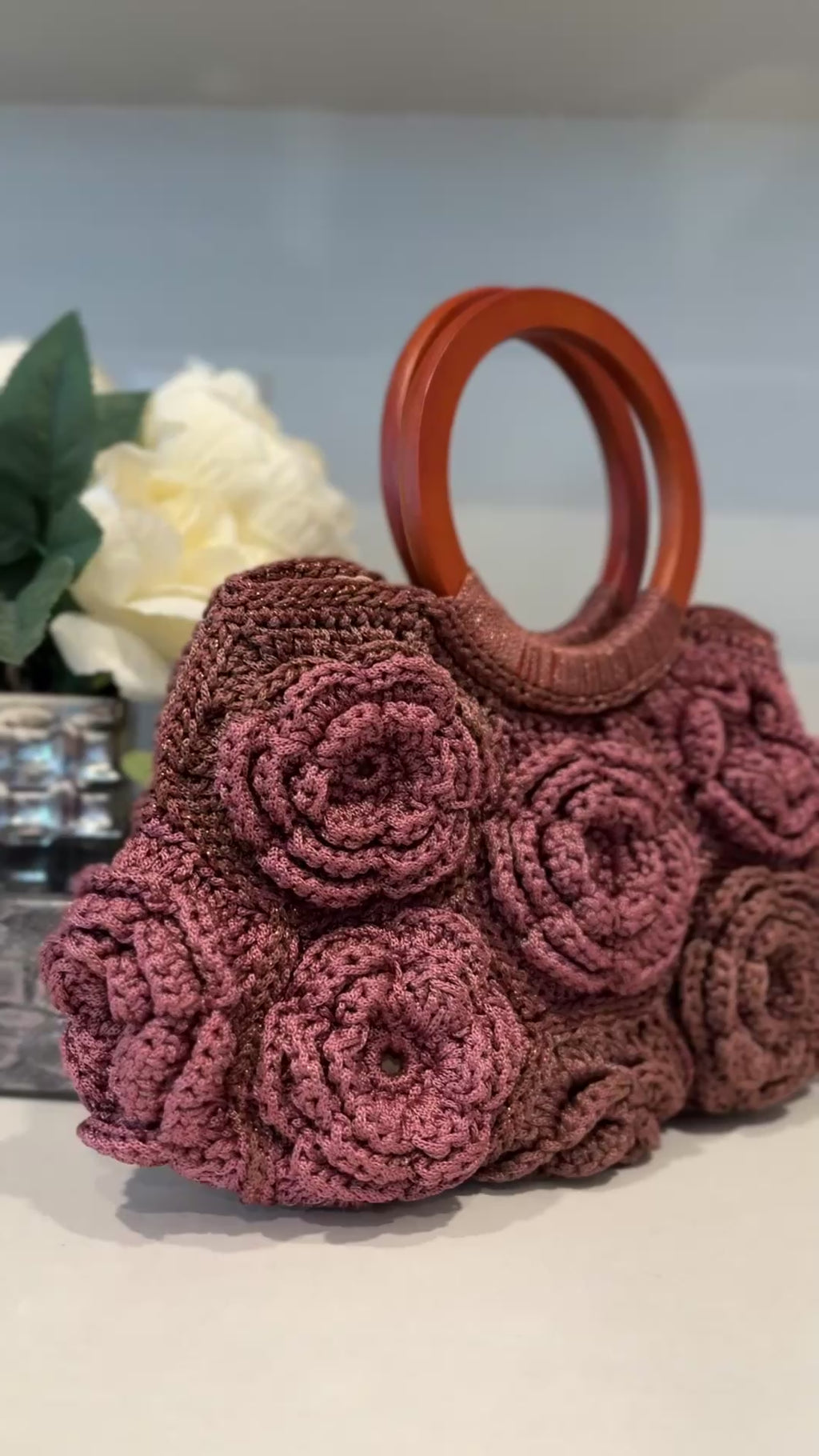 Terracotta Rose Garden Crochet Bag — Handmade 3D Floral Handbag