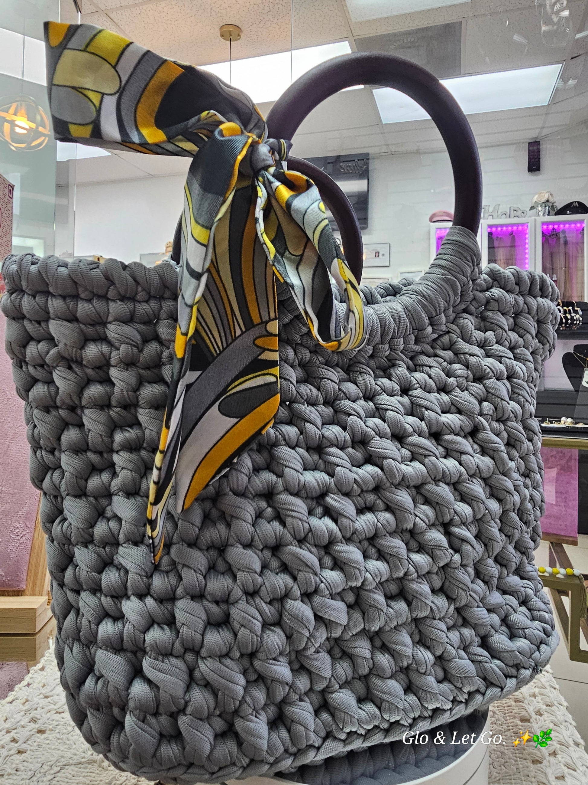 Grey Yellow Accent Scarf 💛 HandMade Bag ♡ Cindy's Touch.